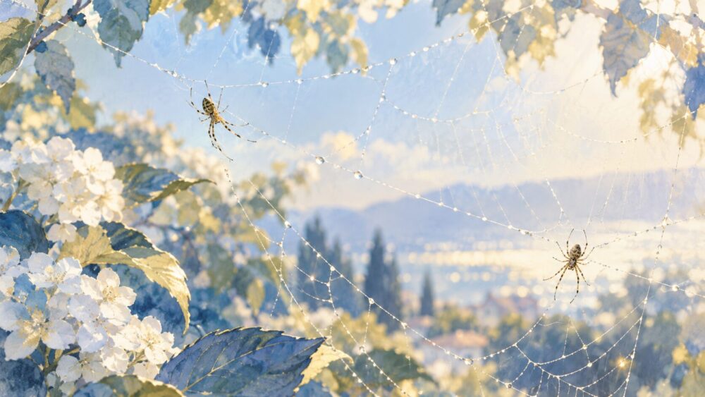 距離を保って糸を張る、ちょうど二匹の蜘蛛。