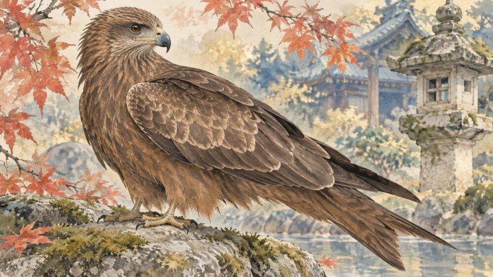 トンビの大群・トンビの群れがいたスピリチュアルな意味を描いた水彩イラスト