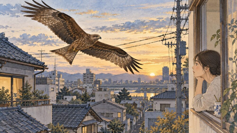 低空飛行するトンビ