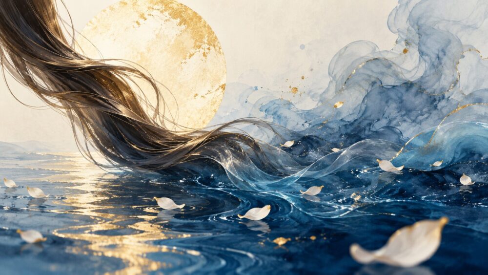 水に流れる髪と浄化のイメージ