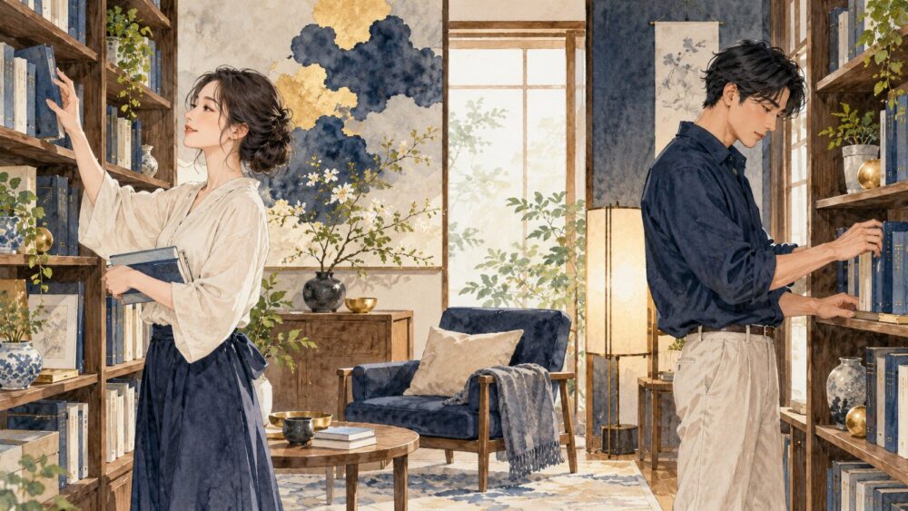個性を尊重して並ぶ男女の水彩イラスト。