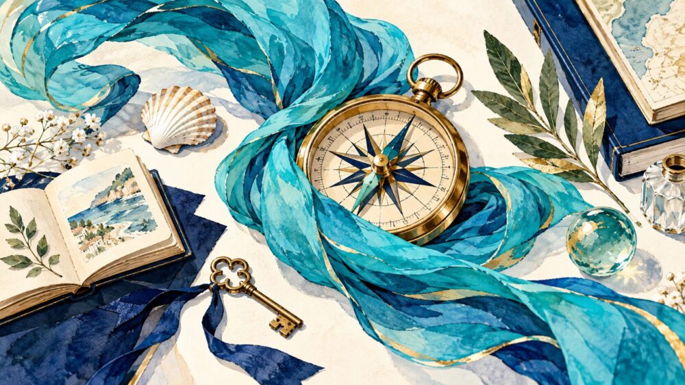 海辺へ続く自由な道の水彩イラスト。