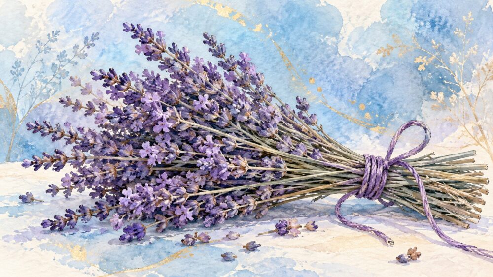 包みを添えたドライフラワーの花束