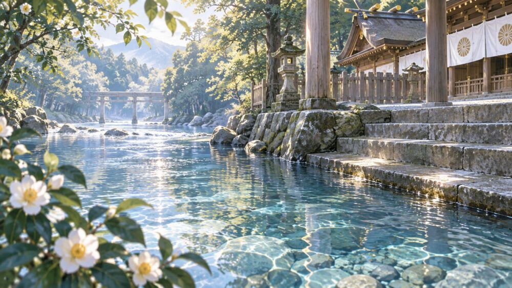 五十鈴川の浅瀬を流れる清らかな水。