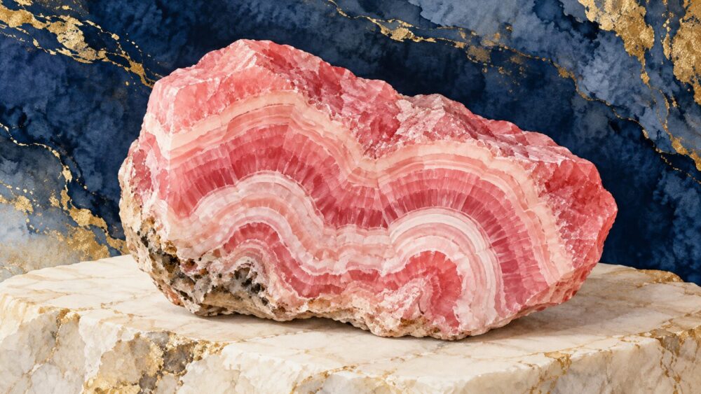 縞模様が美しいピンク色のインカローズ原石