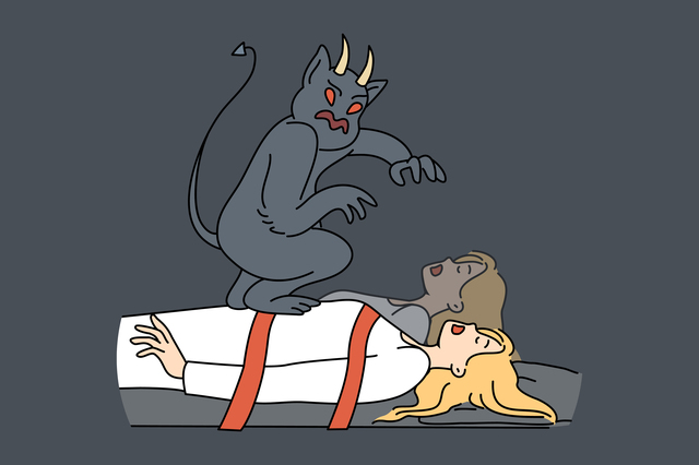 眠っている女性の魂を盗む悪魔