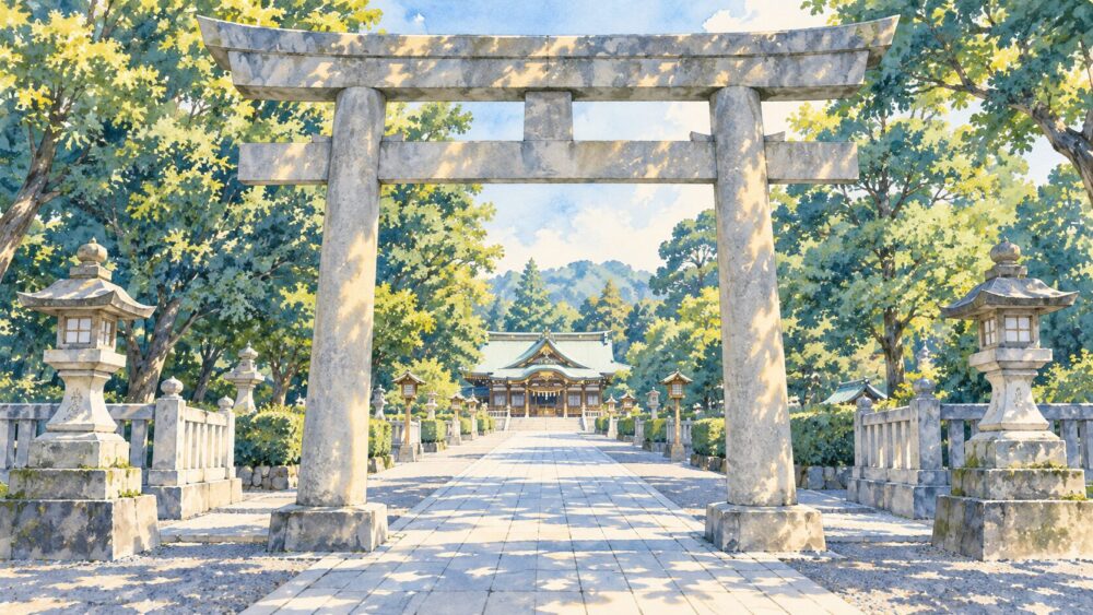 大鳥居から三嶋大社の社殿へ続く参道。