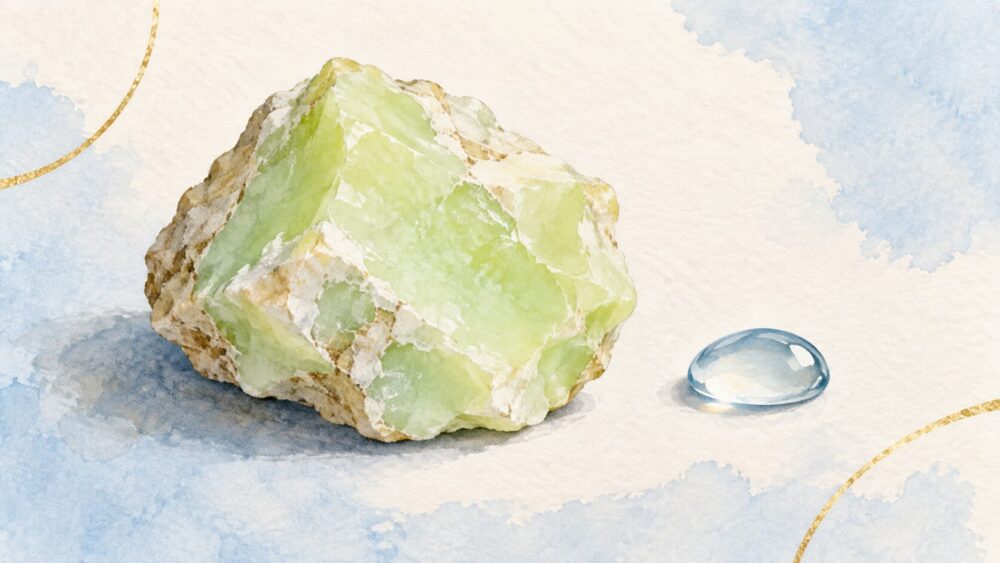 原石と水滴を離して置いた鉱物標本