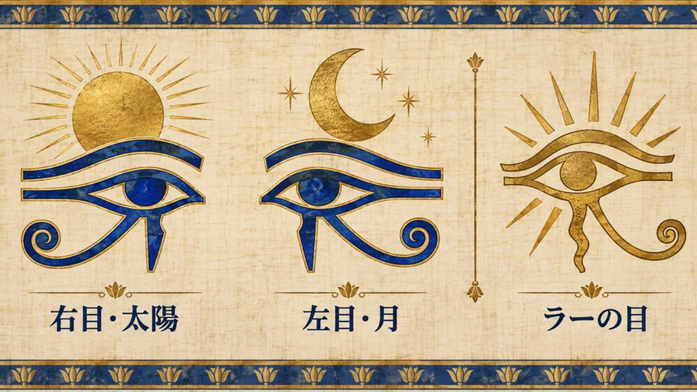 右目と太陽、左目と月、ラーの目の象徴を並べて比較した図。