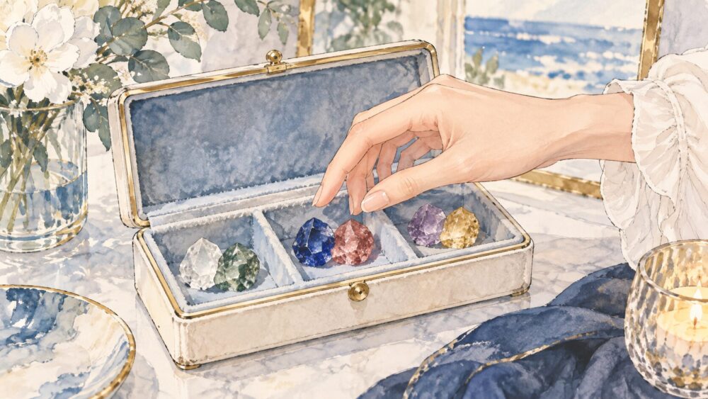 異なる石の組み合わせから一つを選ぶ手元
