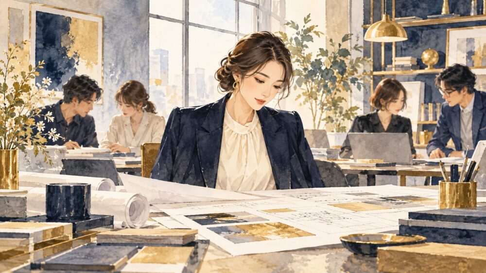 職場で仕事の計画を立てる女性。