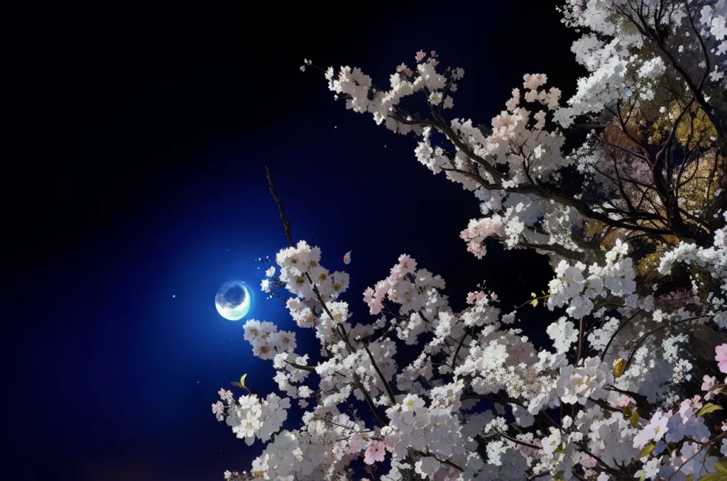 受け月と桜のイラスト