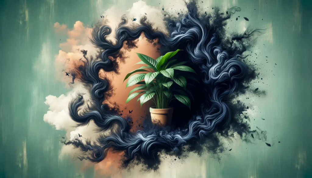 悪いエネルギーを吸収している観葉植物を表現したイメージ。 