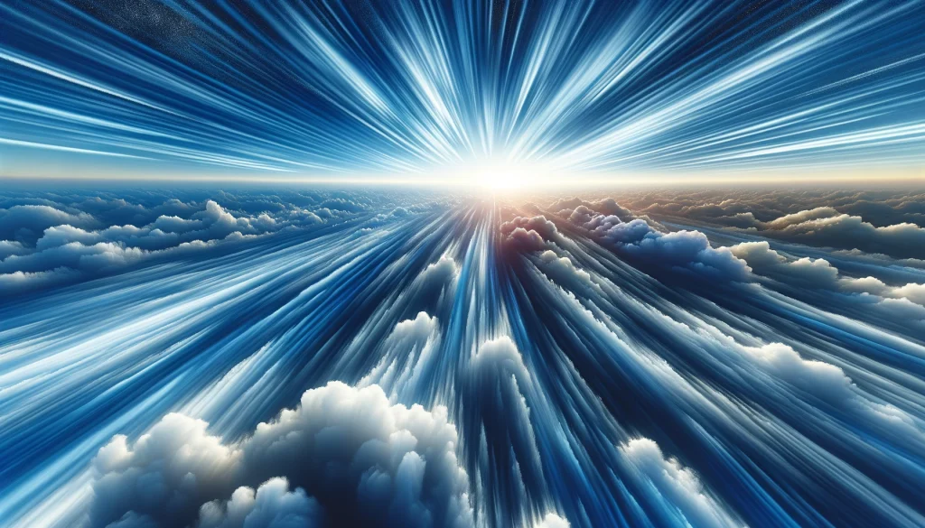 エネルギーの高まりを感じさせる放射状雲。ダイナミックで元気を与えるエネルギーを表現した、リアルな雲の質感と鮮やかな青と白の色合いが特徴です。