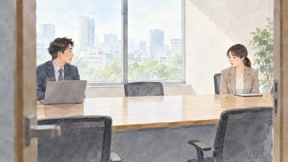 職場で会話する二人の様子