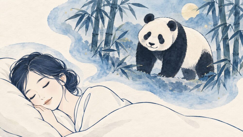 夢に現れるパンダと眠る女性が夢占いの吉兆を示す