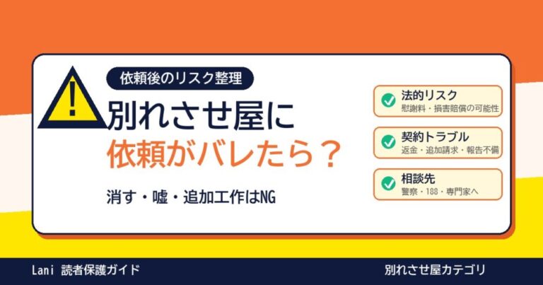 別れさせ屋に依頼したことがバレたときのリスクと相談先を整理したアイキャッチ