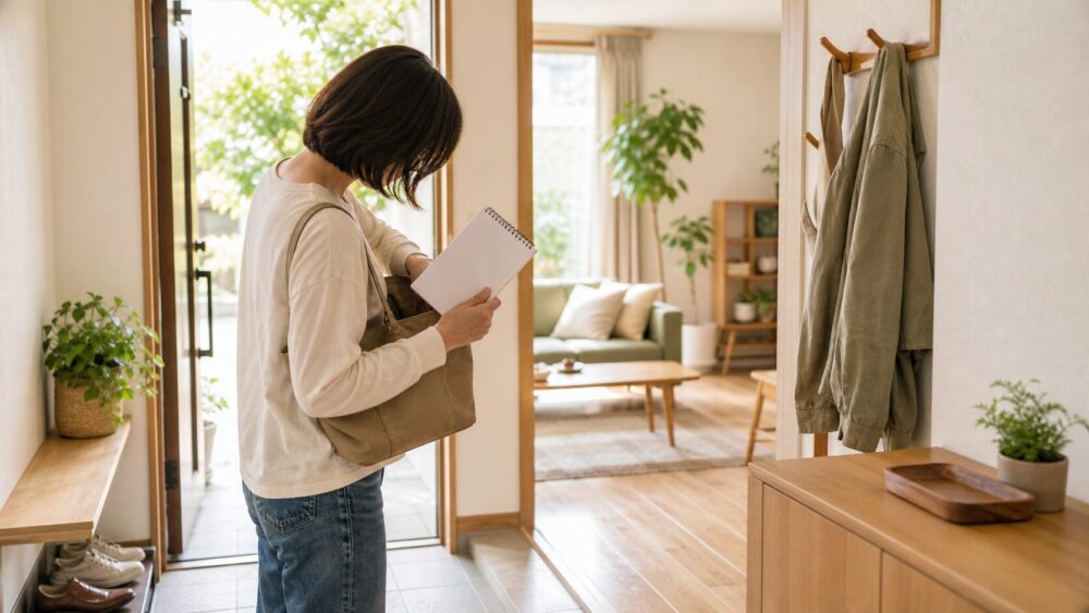 家の中で物がなくなり、鍵を落ち着いて探している様子