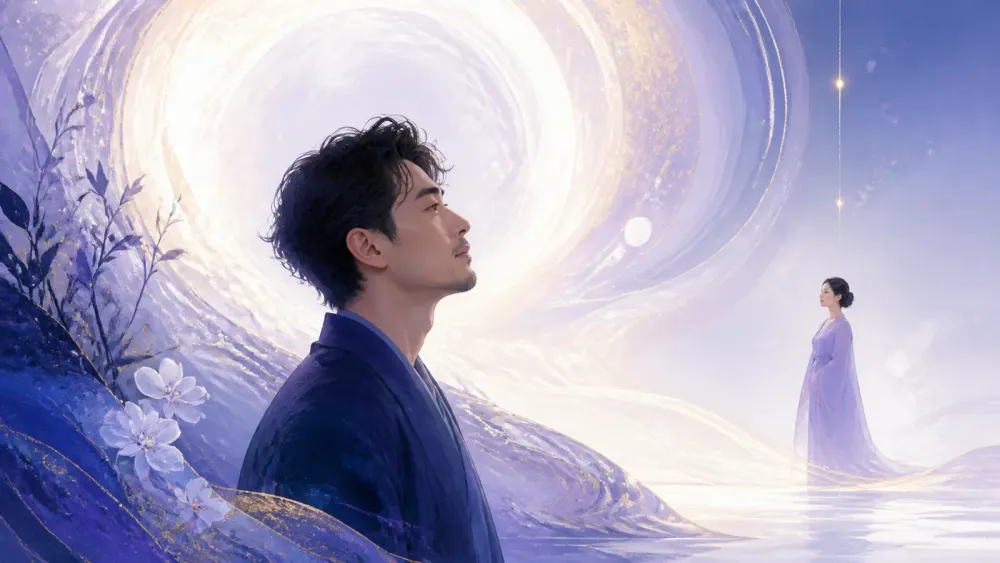 愛が強すぎる不安と感情の圧倒を表すツインレイ男性のイラスト