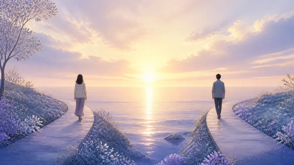 恐怖と向き合い自分の光を取り戻す読者を象徴する夜明けのイラスト