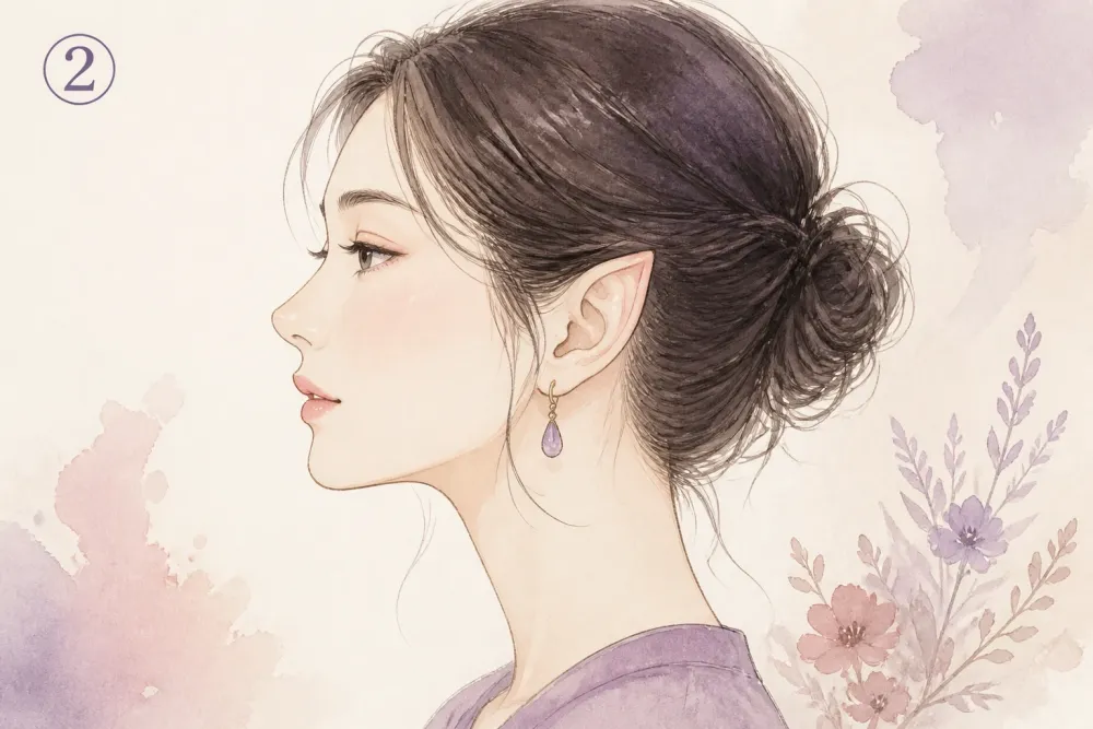 ②尖った耳を示す女性の横顔イラスト