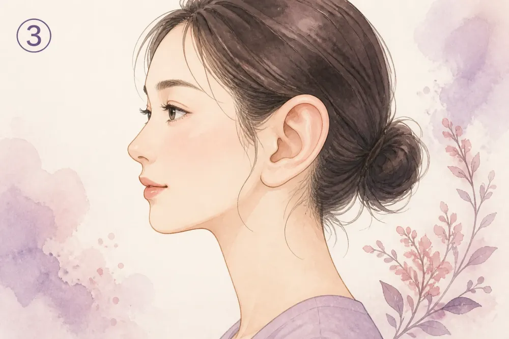 ③大きい耳を示す女性の横顔イラスト
