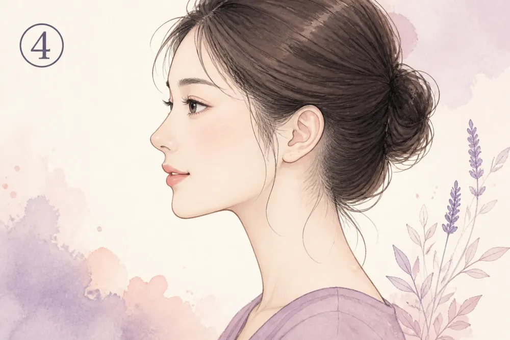 ④小さい耳を示す女性の横顔イラスト