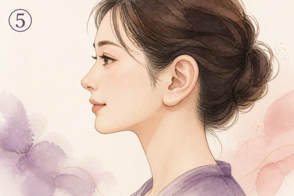 ⑤厚い耳を示す女性の横顔イラスト