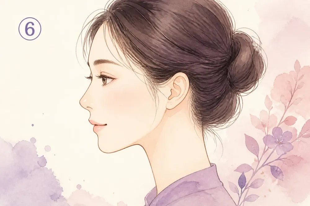 ⑥薄い耳を示す女性の横顔イラスト