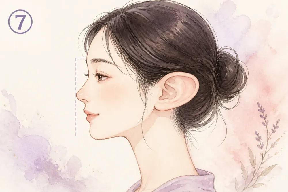 ⑦横幅が広い耳を示す女性の横顔イラスト