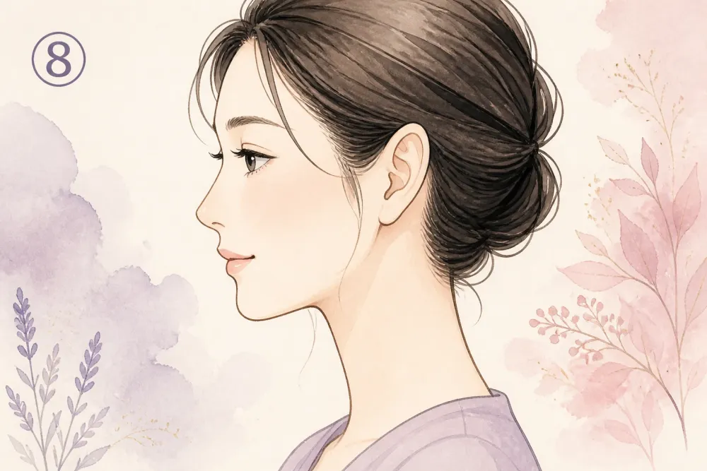 ⑧縦長で細い耳を示す女性の横顔イラスト