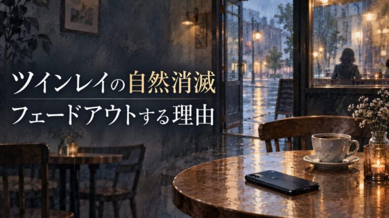 雨のカフェに残されたスマートフォンと、夕暮れの街へ歩く人影。