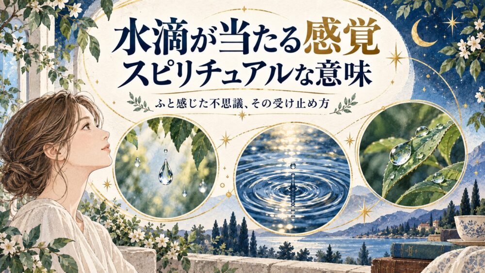 水滴・波紋・葉の露を見比べる図鑑風イラスト