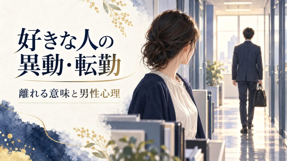 オフィスの廊下で、異動する好きな人を見送る女性。