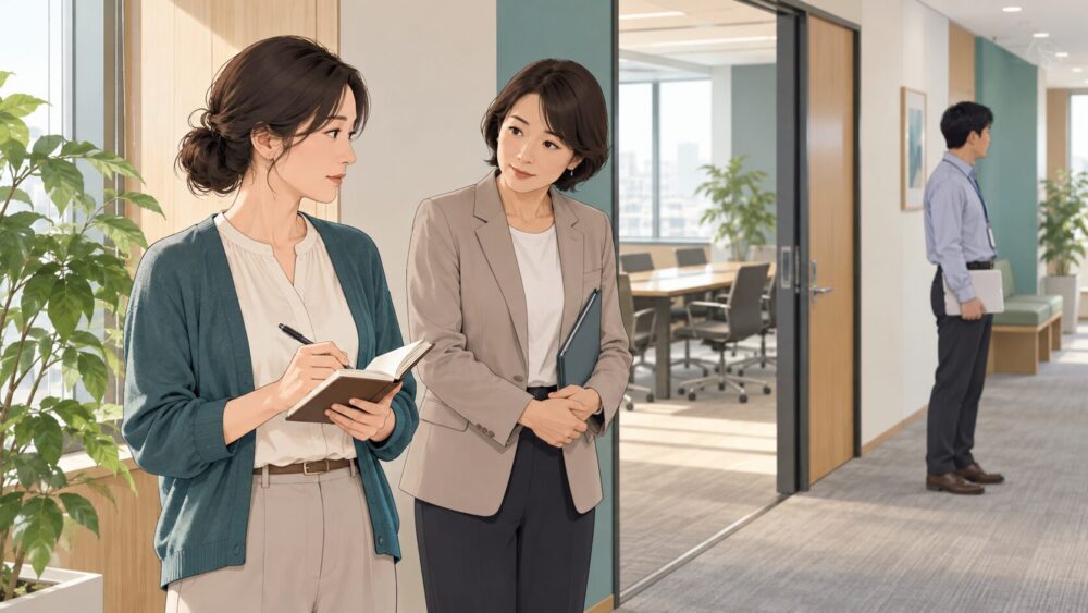 距離を保って記録を残し、職場の相談相手につなぐ社員。
