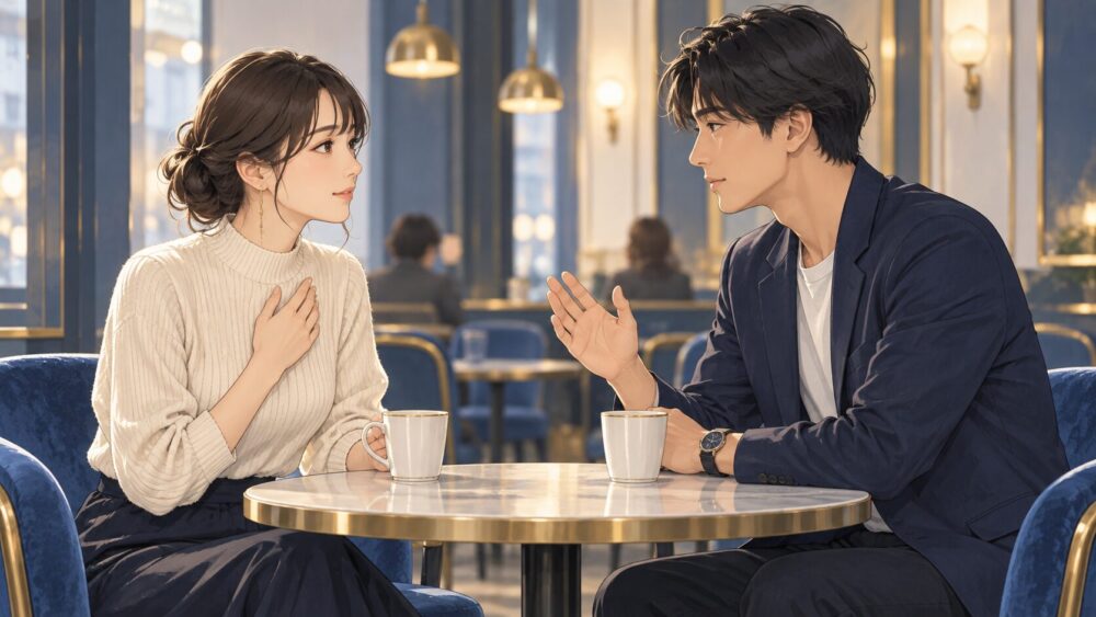 カフェで気持ちを語り、距離と同意を確かめる男女。