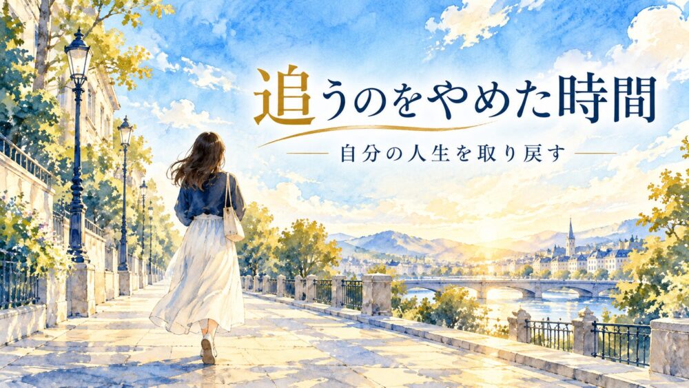 朝の道を一人で歩き、自分の人生を取り戻す日本人女性。